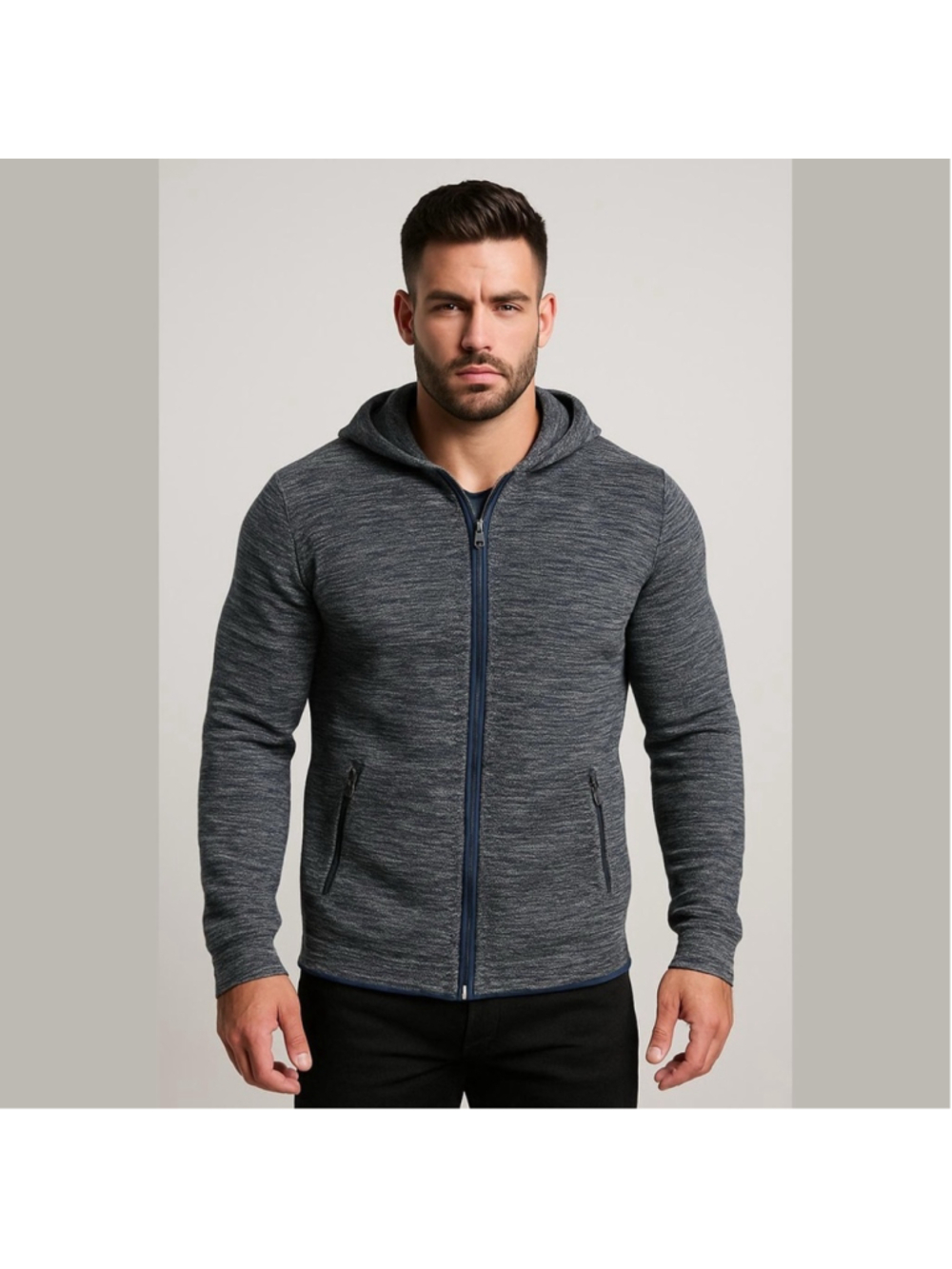 Phil Petter Full Zip Hooded Melange Cotton and Linen Sweater Size L